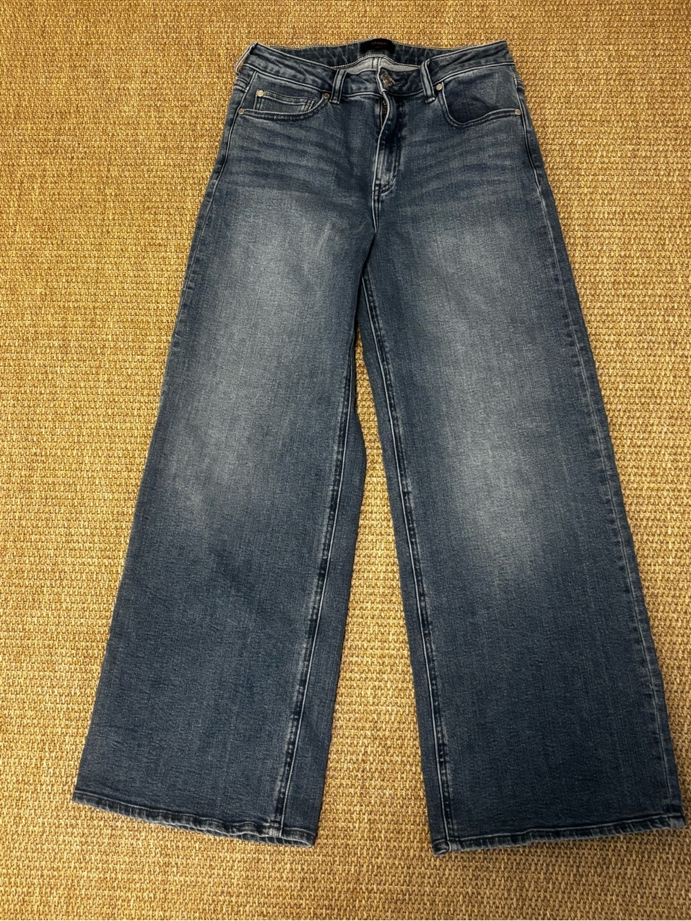 Quince Wide Leg Flare Jeans in Dark Blue Wash